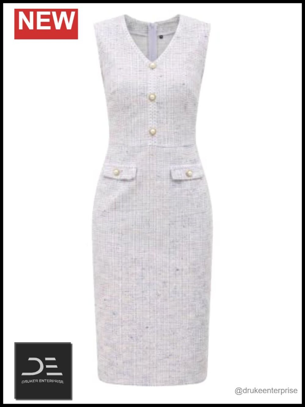 Women's Tweed V Neck Sleeveless Bodycon Pencil Dress